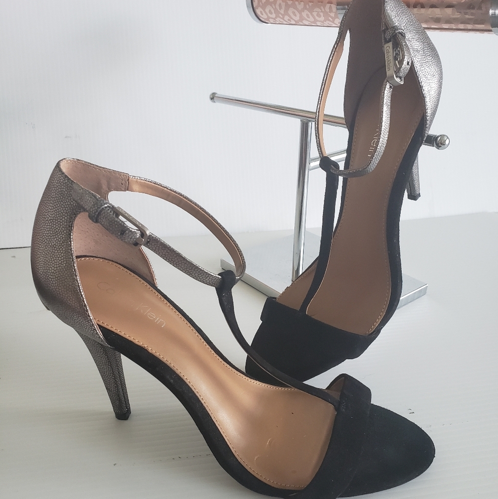 Calvin Klein Black and Silver Heels